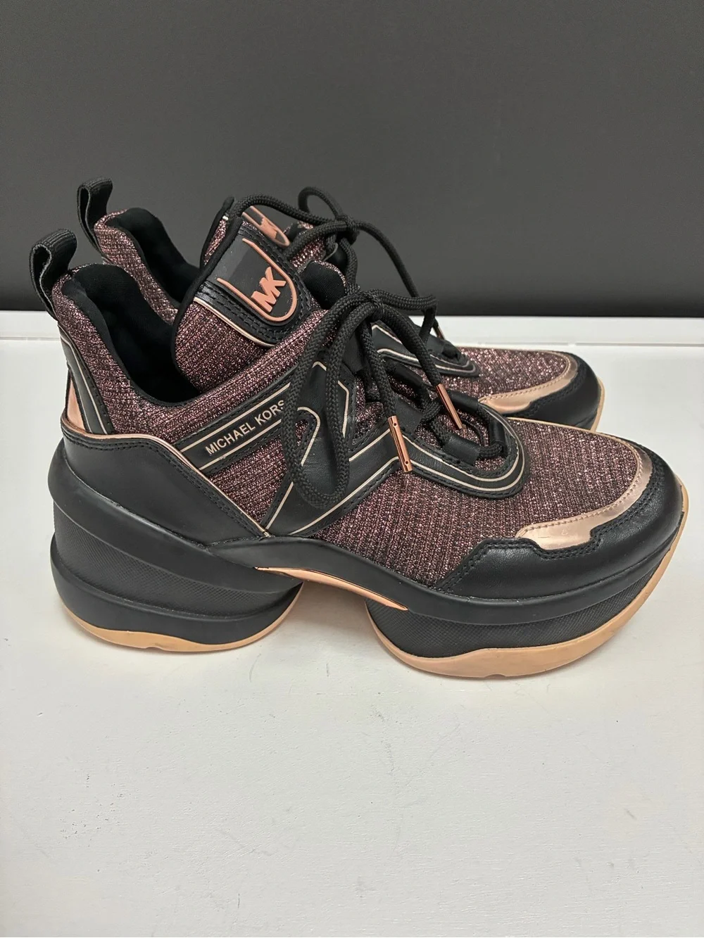 Michael Kors Black and Rose Gold Platform Sneakers